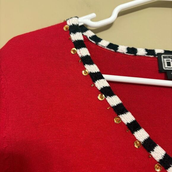 The Collective Works of Berek 2 Red Beaded Stocking Christmas Sweater Small - Picture 6 of 9